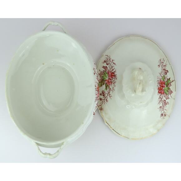 John Maddock Sons Royal Vitreous Covered Vegetable Bowl Ironstone Floral Antique - Picture 6 of 16